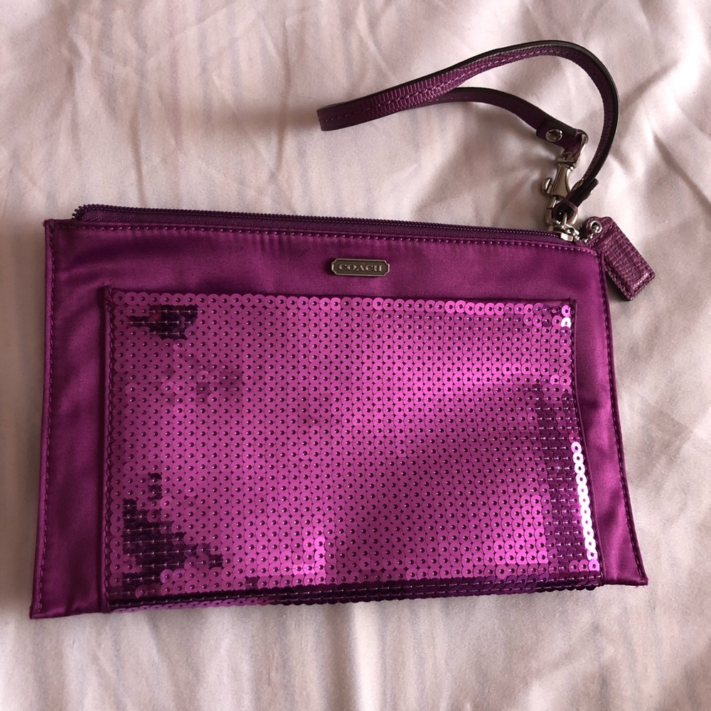 Purple Sequined Coach Clutch